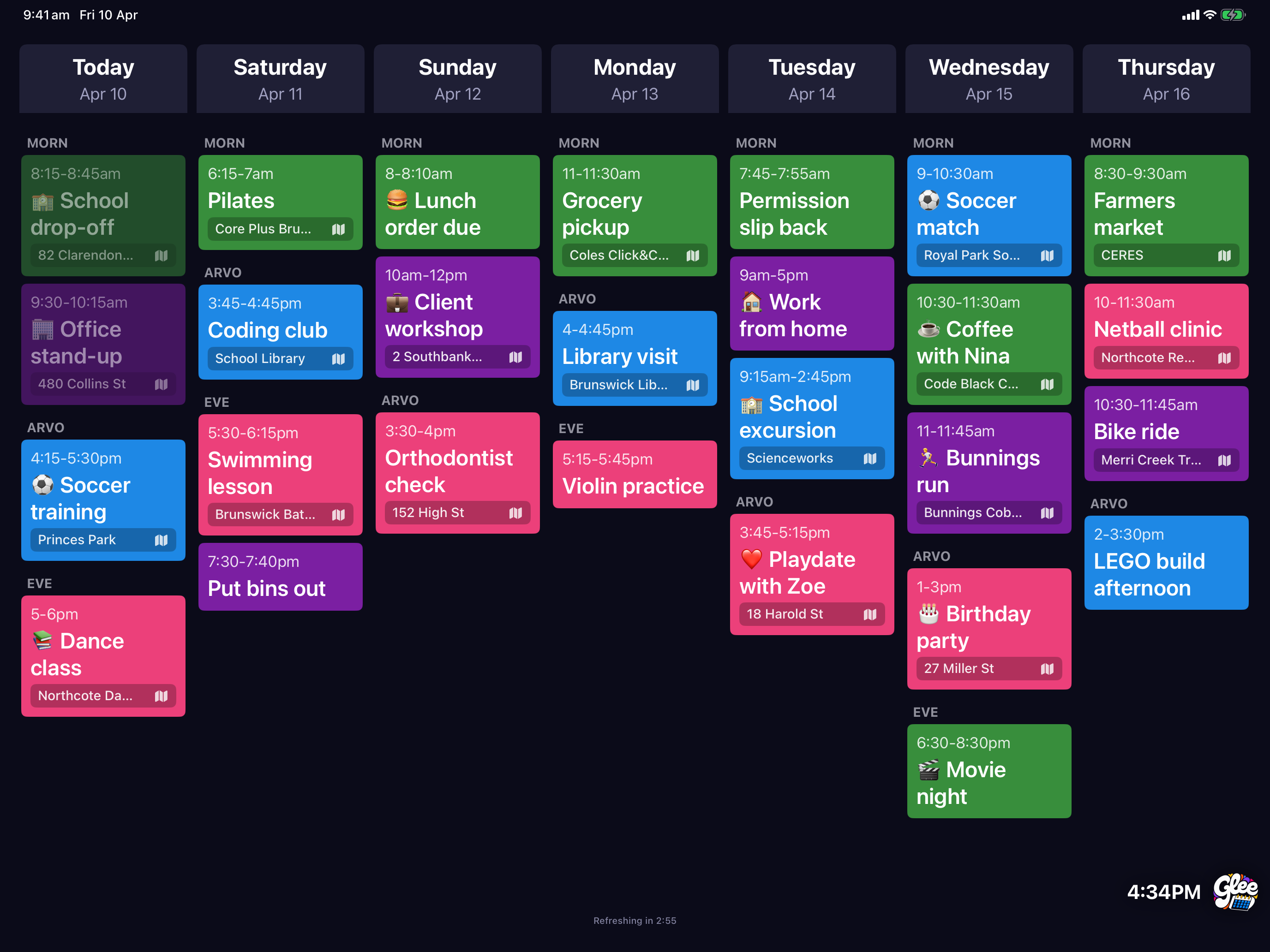 Glee Calendar week view on iPad